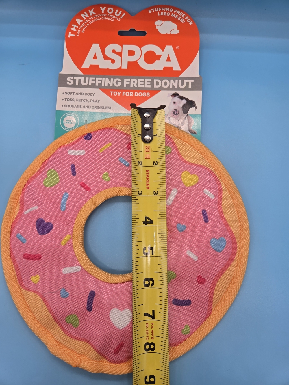 ASPCA Pink Sprinkles Stuffing-Free Donut Dog Toy - Picture 2 of 5
